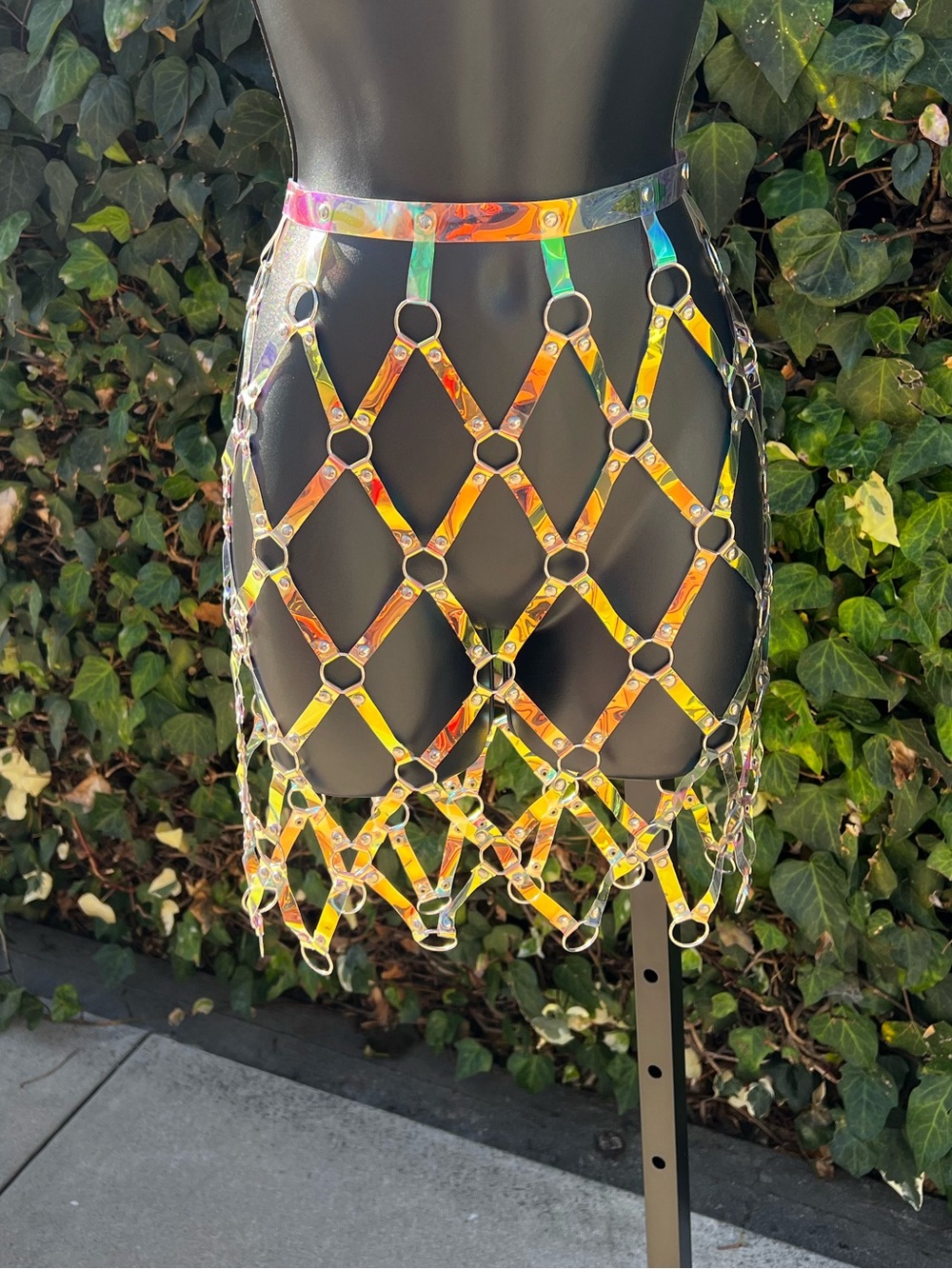 Holographic Harness Mini Skirt - Iridescent